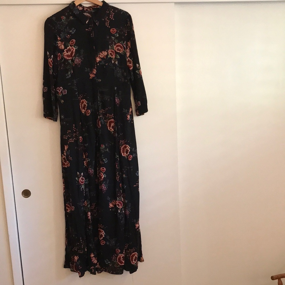 zara button down floral maxi dress